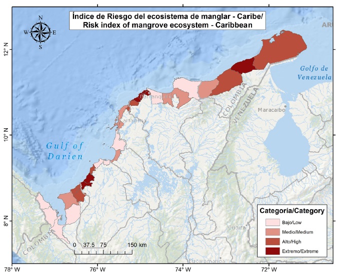 Índice de riesgo del socioecosistema de manglar del Caribe de Colombia.